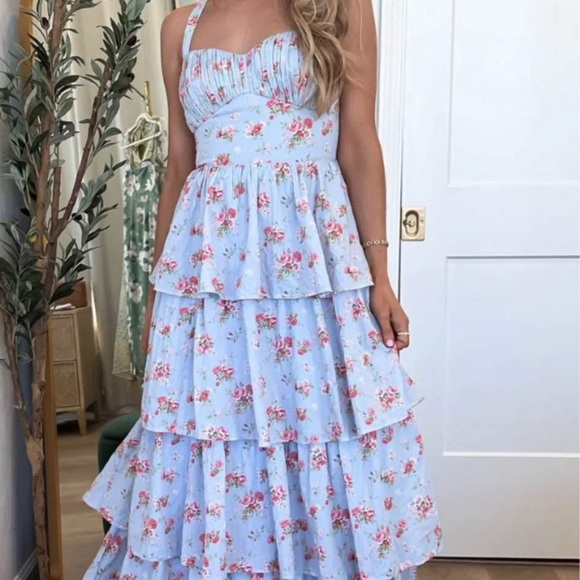 Abercrombie & Fitch Dresses & Skirts - Abercrombie & Fitch Light Blue Floral Tiered Maxi Dress